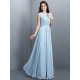 Charming High Neck Pleats Sleeveless Long Chiffon Bridesmaid Dresses