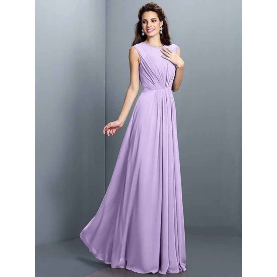 Charming High Neck Pleats Sleeveless Long Chiffon Bridesmaid Dresses