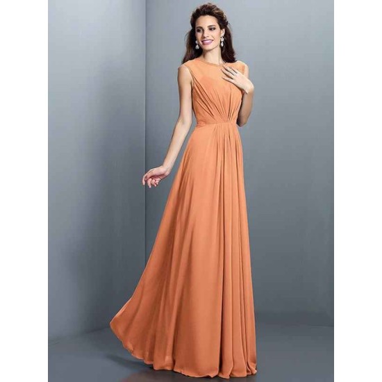 Charming High Neck Pleats Sleeveless Long Chiffon Bridesmaid Dresses