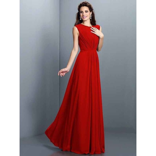 Charming High Neck Pleats Sleeveless Long Chiffon Bridesmaid Dresses