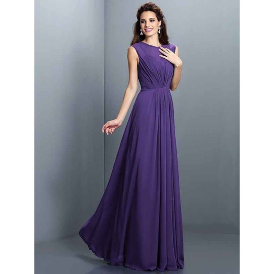 Charming High Neck Pleats Sleeveless Long Chiffon Bridesmaid Dresses