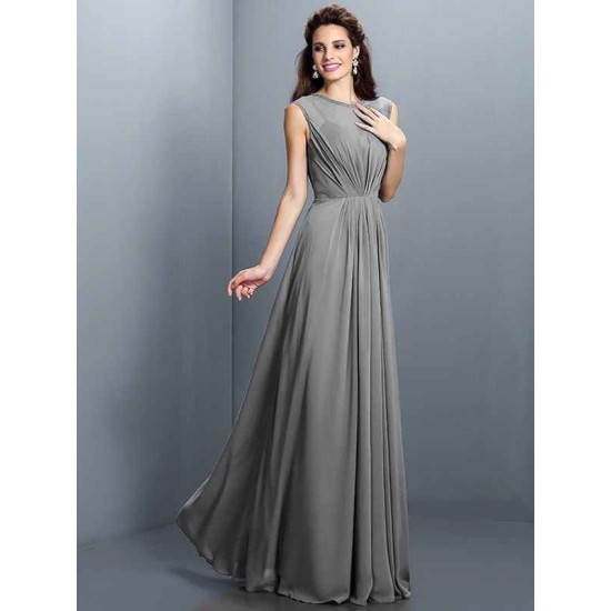 Charming High Neck Pleats Sleeveless Long Chiffon Bridesmaid Dresses