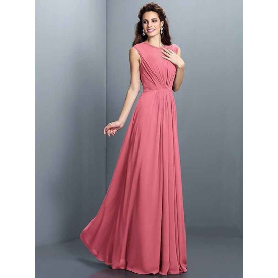 Charming High Neck Pleats Sleeveless Long Chiffon Bridesmaid Dresses