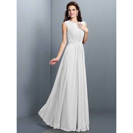Charming High Neck Pleats Sleeveless Long Chiffon Bridesmaid Dresses