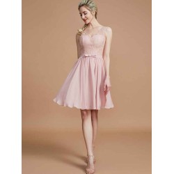 V-Neck Elegant Sleeveless Lace Short/Mini Chiffon Bridesmaid Dresses