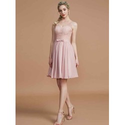 V-Neck Elegant Sleeveless Lace Short/Mini Chiffon Bridesmaid Dresses