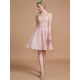 V-Neck Elegant Sleeveless Lace Short/Mini Chiffon Bridesmaid Dresses