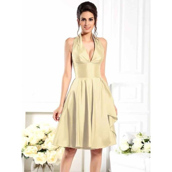 Charming Halter Sleeveless Short Taffeta Bridesmaid Dresses