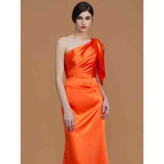 Mermaid Gorgeous One Shoulder Sleeveless Ruched Satin Bridesmaid Dresses