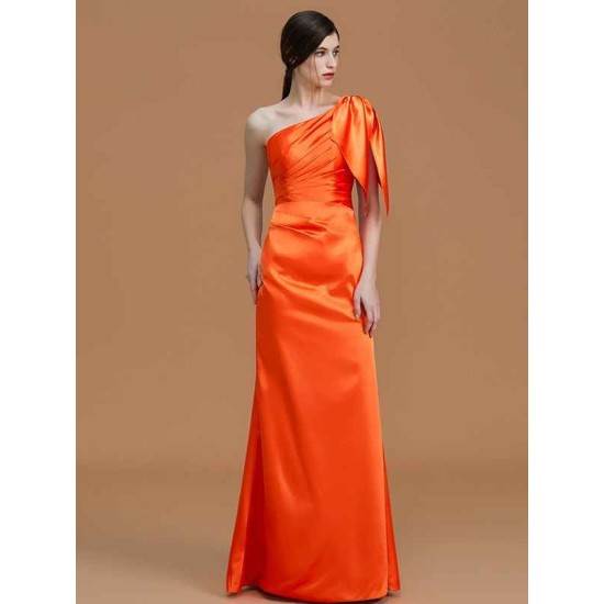 Mermaid Gorgeous One Shoulder Sleeveless Ruched Satin Bridesmaid Dresses