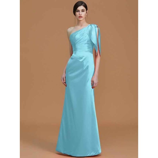 Mermaid Gorgeous One Shoulder Sleeveless Ruched Satin Bridesmaid Dresses