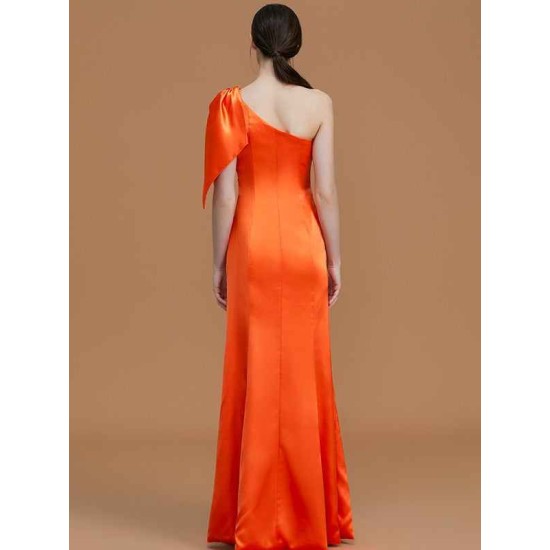 Mermaid Gorgeous One Shoulder Sleeveless Ruched Satin Bridesmaid Dresses