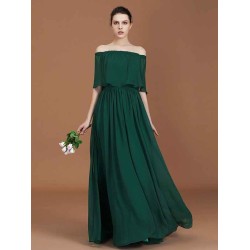 Charming Pleats Off-the-Shoulder Chiffon Bridesmaid Dress