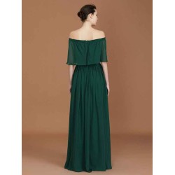 Charming Pleats Off-the-Shoulder Chiffon Bridesmaid Dress
