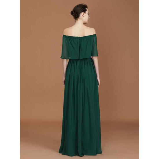 Charming Pleats Off-the-Shoulder Chiffon Bridesmaid Dress