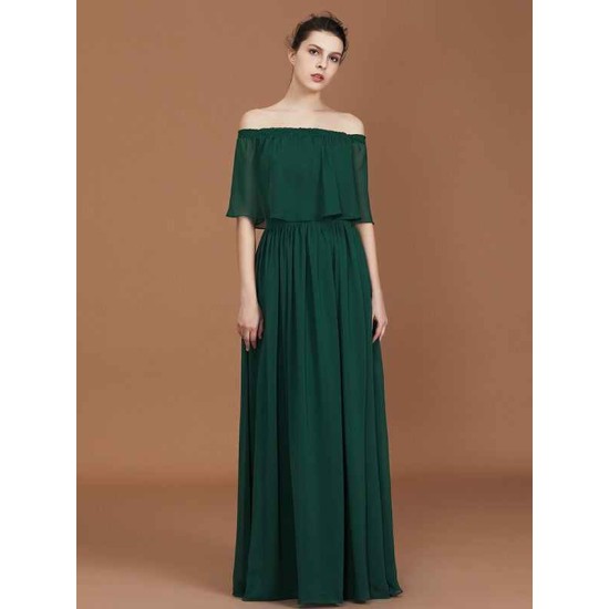 Charming Pleats Off-the-Shoulder Chiffon Bridesmaid Dress