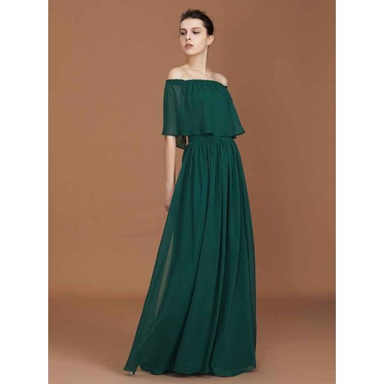 Charming Pleats Off-the-Shoulder Chiffon Bridesmaid Dress