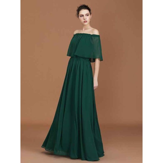 Charming Pleats Off-the-Shoulder Chiffon Bridesmaid Dress