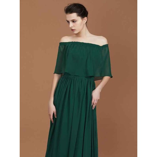 Charming Pleats Off-the-Shoulder Chiffon Bridesmaid Dress