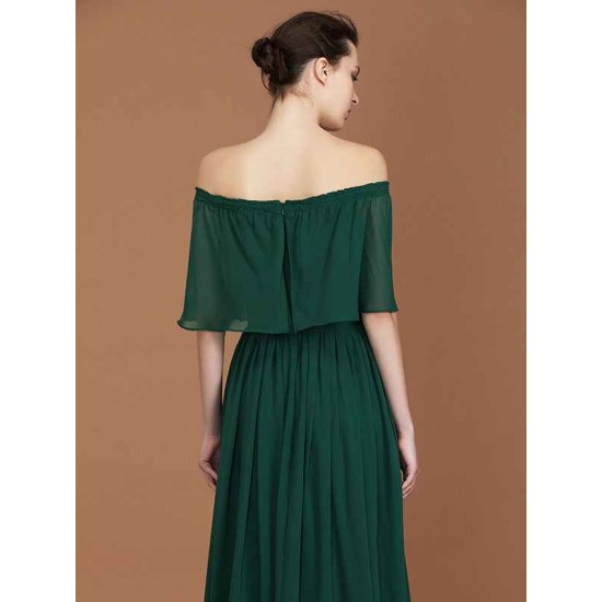 Charming Pleats Off-the-Shoulder Chiffon Bridesmaid Dress