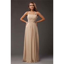 Charming Halter Sleeveless Ruffles Long Chiffon Bridesmaid Dresses