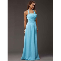 Charming Halter Sleeveless Ruffles Long Chiffon Bridesmaid Dresses
