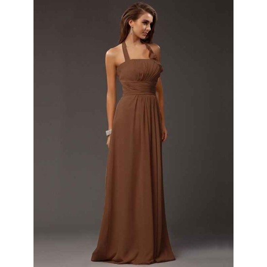 Charming Halter Sleeveless Ruffles Long Chiffon Bridesmaid Dresses