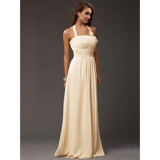 Charming Halter Sleeveless Ruffles Long Chiffon Bridesmaid Dresses
