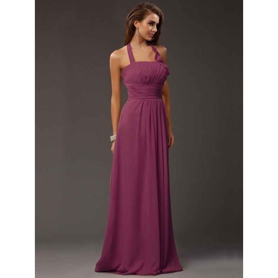 Charming Halter Sleeveless Ruffles Long Chiffon Bridesmaid Dresses
