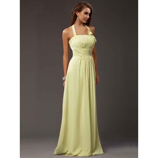 Charming Halter Sleeveless Ruffles Long Chiffon Bridesmaid Dresses