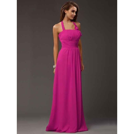 Charming Halter Sleeveless Ruffles Long Chiffon Bridesmaid Dresses