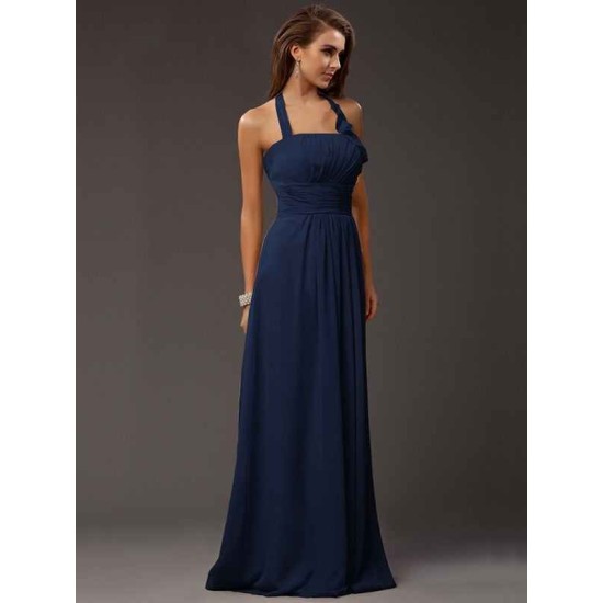Charming Halter Sleeveless Ruffles Long Chiffon Bridesmaid Dresses