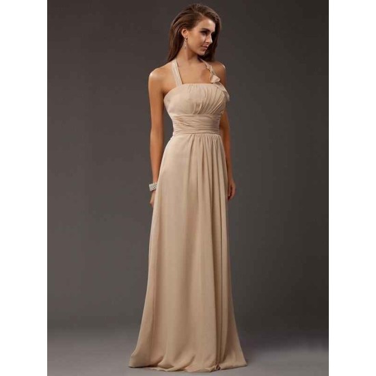 Charming Halter Sleeveless Ruffles Long Chiffon Bridesmaid Dresses