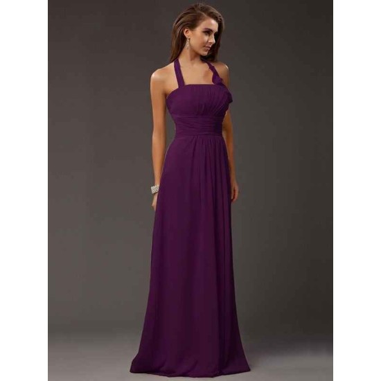 Charming Halter Sleeveless Ruffles Long Chiffon Bridesmaid Dresses