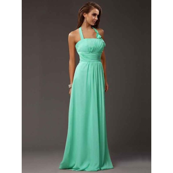 Charming Halter Sleeveless Ruffles Long Chiffon Bridesmaid Dresses
