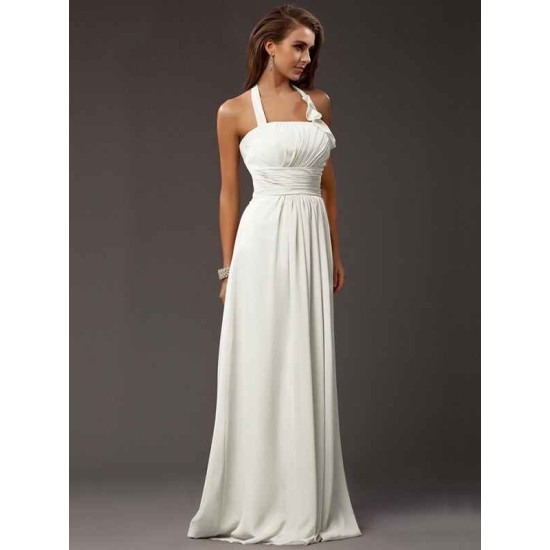 Charming Halter Sleeveless Ruffles Long Chiffon Bridesmaid Dresses
