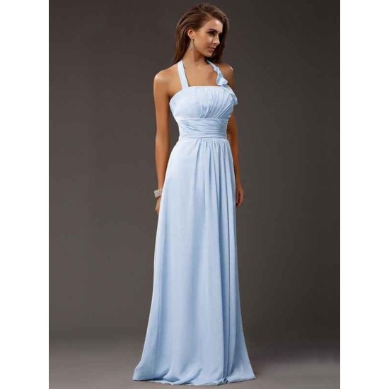 Charming Halter Sleeveless Ruffles Long Chiffon Bridesmaid Dresses