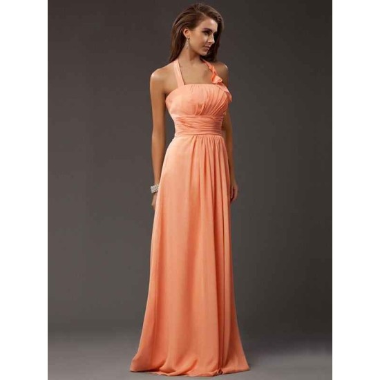 Charming Halter Sleeveless Ruffles Long Chiffon Bridesmaid Dresses