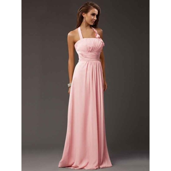 Charming Halter Sleeveless Ruffles Long Chiffon Bridesmaid Dresses