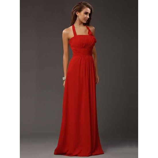 Charming Halter Sleeveless Ruffles Long Chiffon Bridesmaid Dresses
