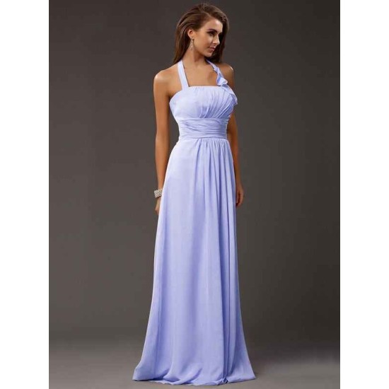 Charming Halter Sleeveless Ruffles Long Chiffon Bridesmaid Dresses