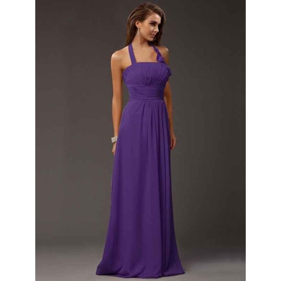 Charming Halter Sleeveless Ruffles Long Chiffon Bridesmaid Dresses