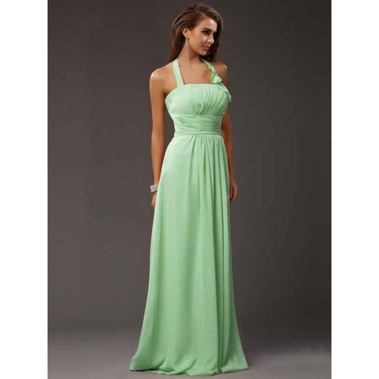 Charming Halter Sleeveless Ruffles Long Chiffon Bridesmaid Dresses