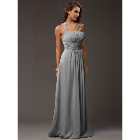 Charming Halter Sleeveless Ruffles Long Chiffon Bridesmaid Dresses