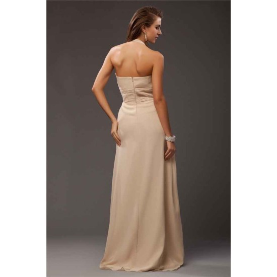Charming Halter Sleeveless Ruffles Long Chiffon Bridesmaid Dresses
