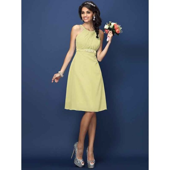 Modern Bateau Sash/Ribbon/Belt Sleeveless Short Chiffon Bridesmaid Dresses