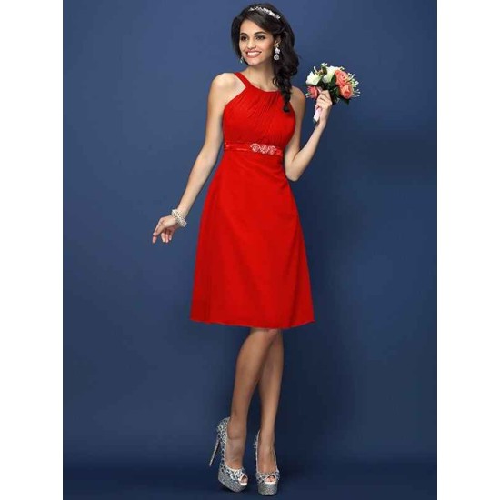 Modern Bateau Sash/Ribbon/Belt Sleeveless Short Chiffon Bridesmaid Dresses