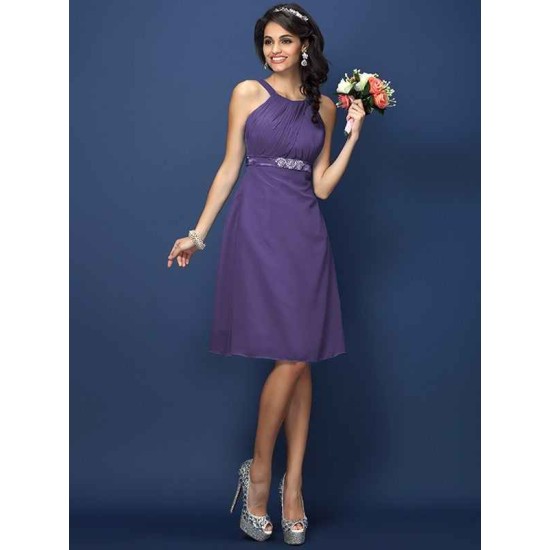 Modern Bateau Sash/Ribbon/Belt Sleeveless Short Chiffon Bridesmaid Dresses