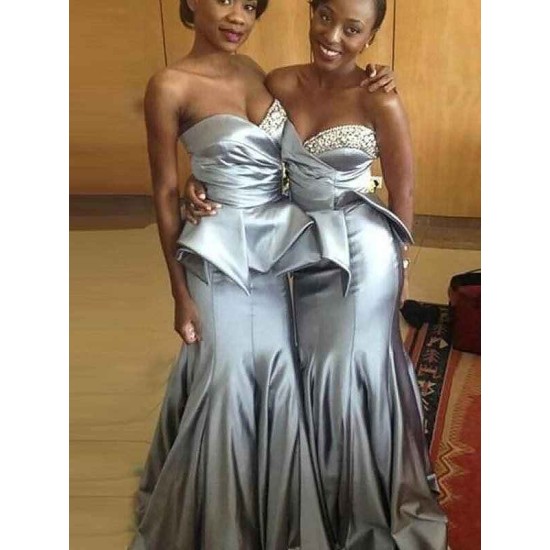 Mermaid Gorgeous Sweetheart Sleeveless Satin Bridesmaid Dresses