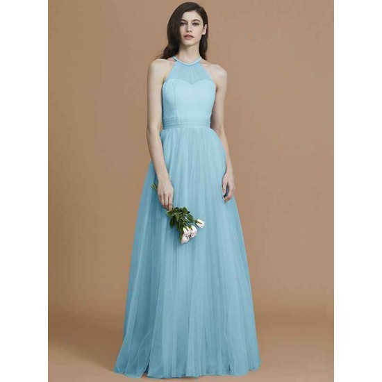 Charming Halter Sleeveless Ruffles Tulle Bridesmaid Dresses